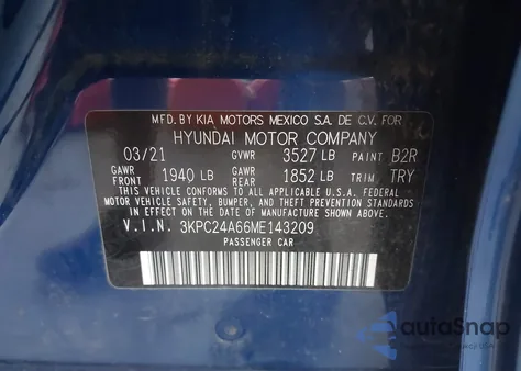 2021 Hyundai Accent Sel from USA, damaged, VIN 3KPC24A66ME143209